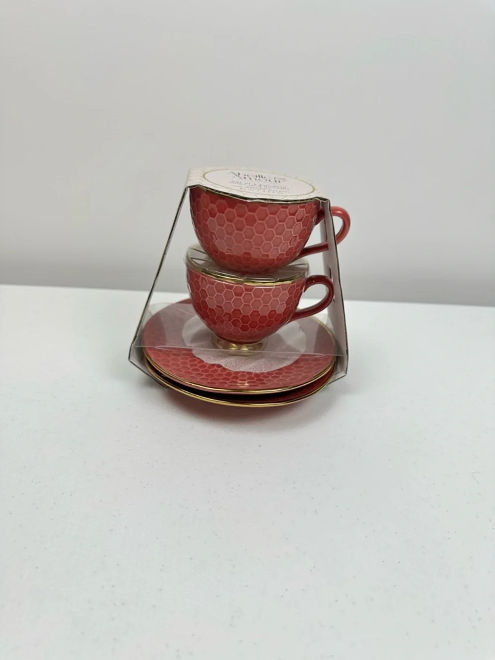 Abeille & Amour Luxury Teaware-Set of 2 Espresso Cups & Saucers - Red‎ Porcelain